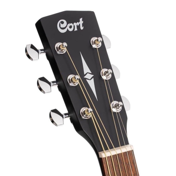 Cort Earth60M OPTB Masif Kapak Akustik Gitar - Trans Black (Başlangıç/Orta Seviye) | Masif Maun Kapak, Şeffaf Siyah Bitiş, Güçlü Orta Frekanslar ve Dreadnought Gövde